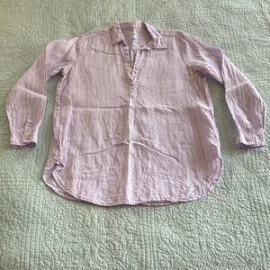 Light Lavender Button-Front Linen Shirt